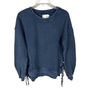 Anthropologie Navy Blue Saturday Sunday Aliana Waffle Pullover Thermal Fall Top